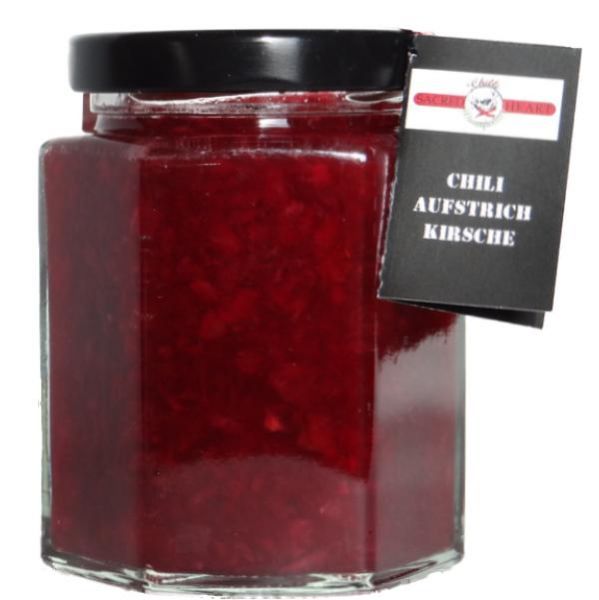 Fruchtaufstrich Kirsche kaufen Fruchtaufstrich mit Süßkirsche und leichter Chilischärfe im Glas von der Chilli Manufaktur kaufen