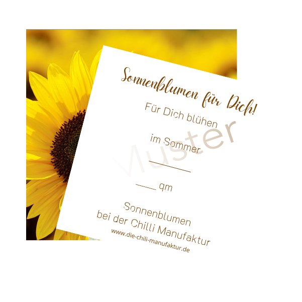 Geschenkkarte mit einer Sonnenblumenblüte zur Unterstützung von meinem Sonnenblumenfeld für Insekten und Vögel